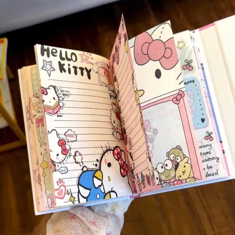 Art Book Illustration - Hello Kitty Ausgestanztes Dreifach-Notizbuch mit Vollfarbigen